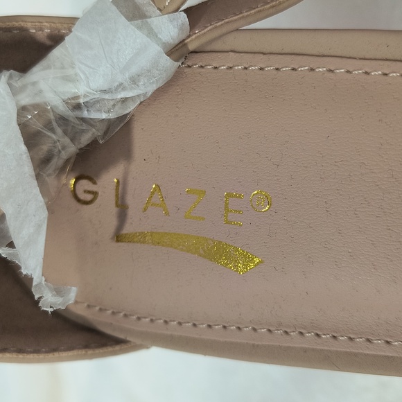 Glaze Nude Beige Block Y2K Chunky Ankle Strap Heels - Picture 3 of 10